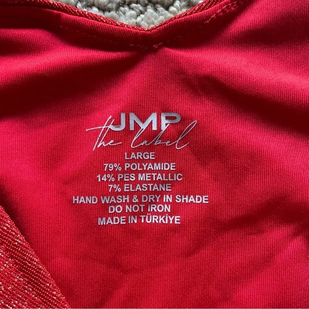 NWT New JMP The Label Rio Bikini Bottoms in Blaze Red Lurex Size L